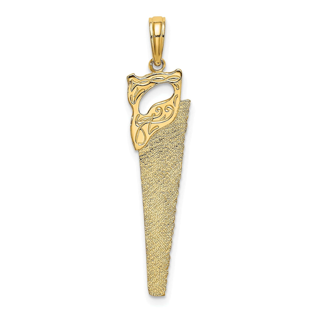 Lovely Rita's Pendants & Charms 14K Yellow Gold Textured Polished Finish 3-Dimensional Hand Wood Saw Charm Pendant