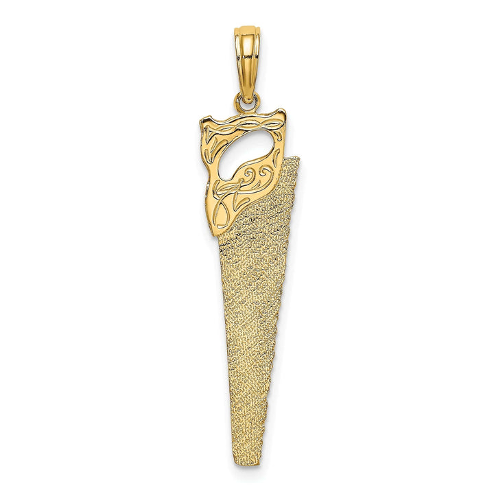 Lovely Rita's Pendants & Charms 14K Yellow Gold Textured Polished Finish 3-Dimensional Hand Wood Saw Charm Pendant