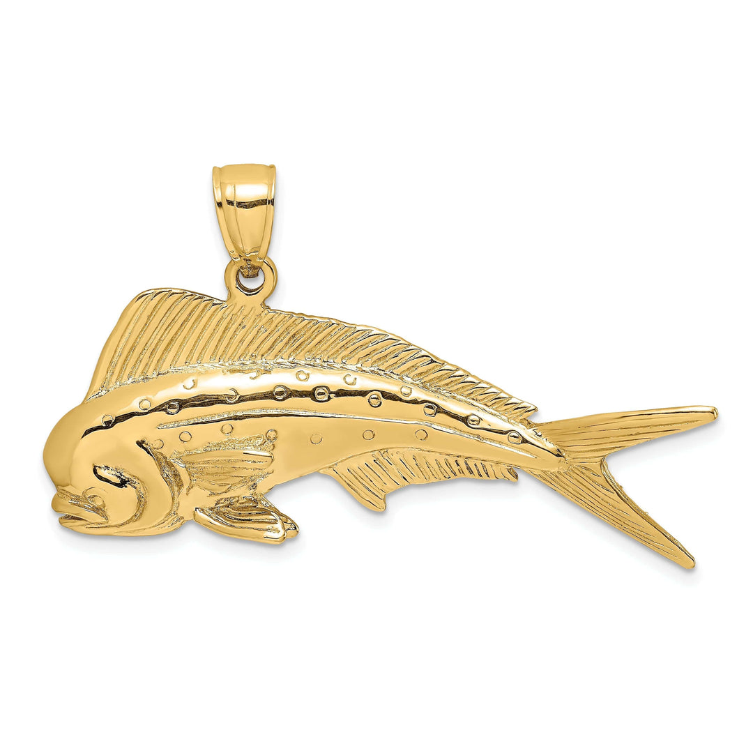 Lovely Rita's Pendants & Charms 14K Yellow Gold Textured Polished Finish 3-Dimensional Male Dorado Mahi-Mahi Charm Pendant
