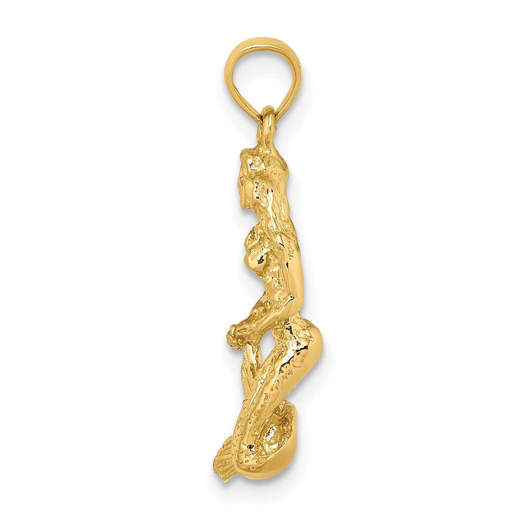 Lovely Rita's Pendants & Charms 14K Yellow Gold Textured Polished Finish 3-Dimensional Mermaid Charm Pendant