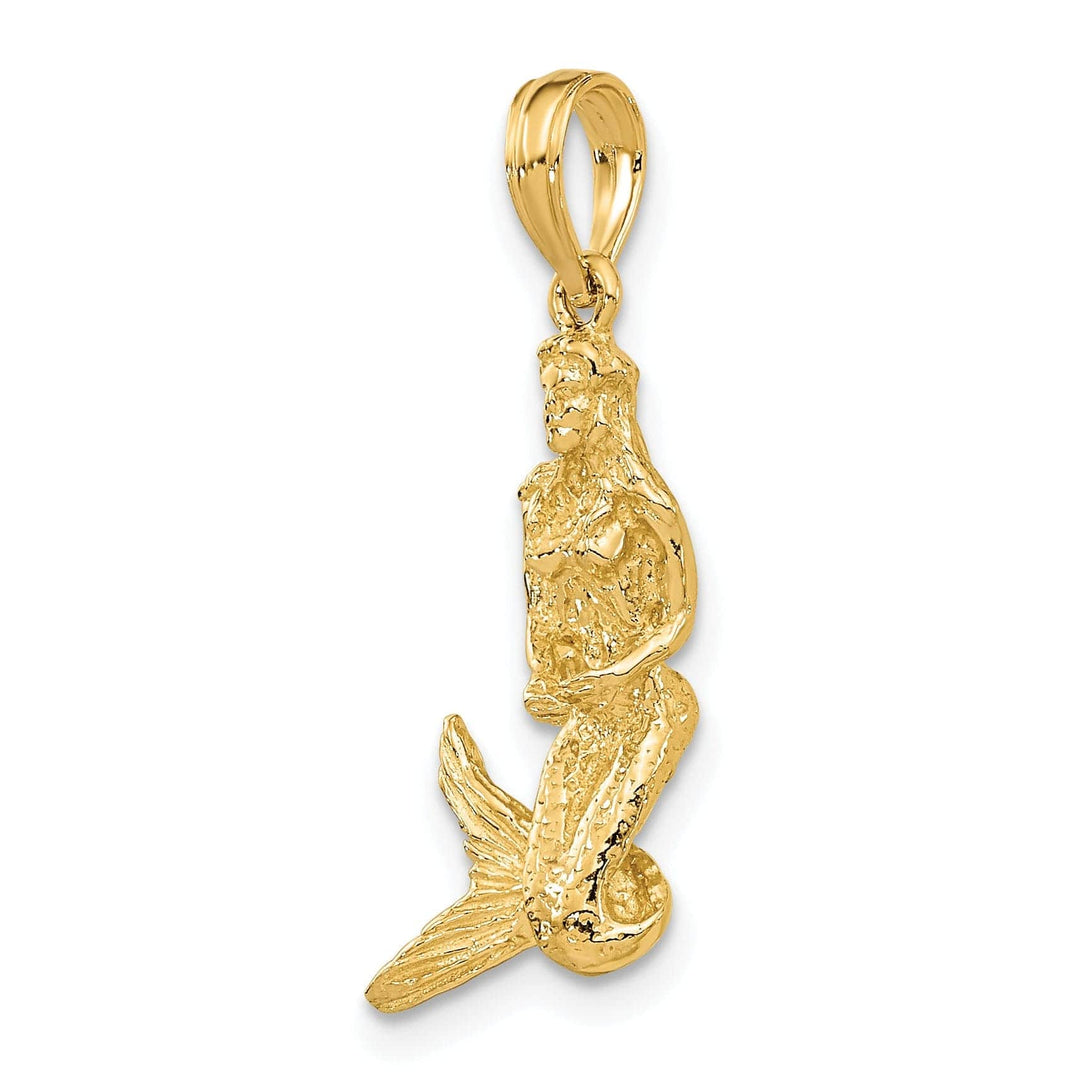 Lovely Rita's Pendants & Charms 14K Yellow Gold Textured Polished Finish 3-Dimensional Mermaid Charm Pendant