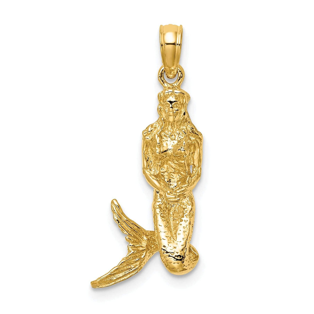 Lovely Rita's Pendants & Charms 14K Yellow Gold Textured Polished Finish 3-Dimensional Mermaid Charm Pendant