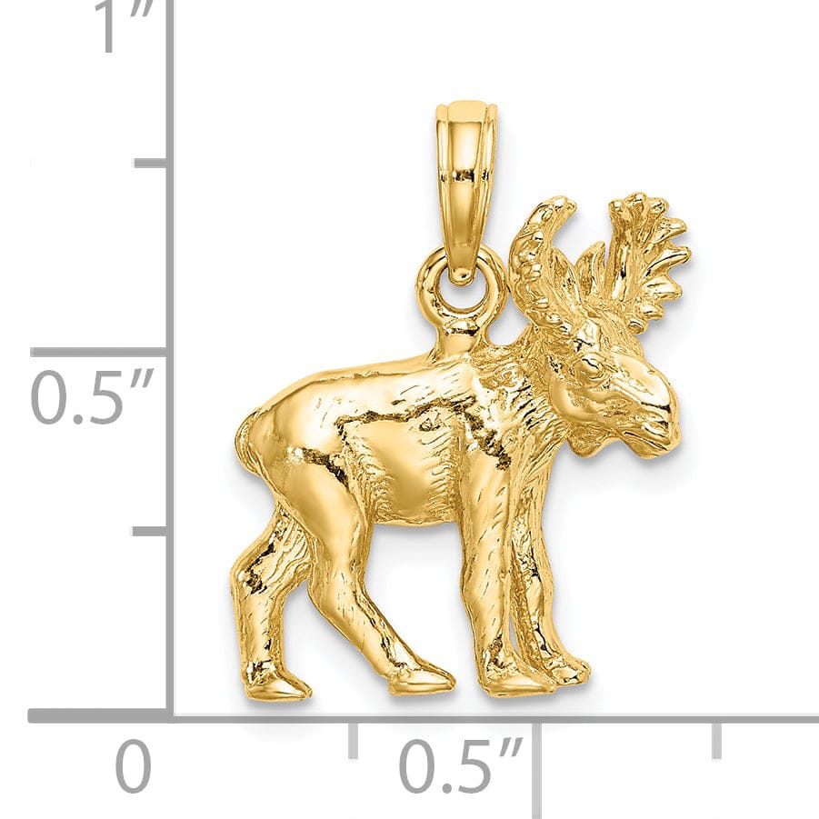 Lovely Rita's Pendants & Charms 14K Yellow Gold Textured Polished Finish 3-Dimensional Moose Design Charm Pendant