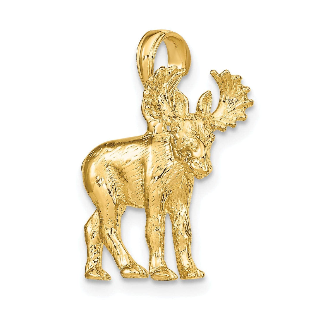 Lovely Rita's Pendants & Charms 14K Yellow Gold Textured Polished Finish 3-Dimensional Moose Design Charm Pendant