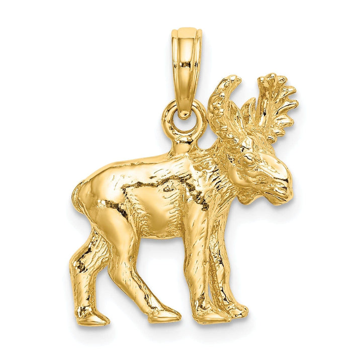Lovely Rita's Pendants & Charms 14K Yellow Gold Textured Polished Finish 3-Dimensional Moose Design Charm Pendant