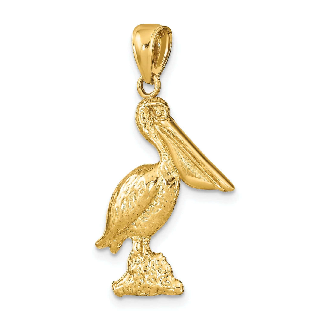 Lovely Rita's Pendants & Charms 14K Yellow Gold Textured Polished Finish 3-Dimensional Pelican Standing on Piling Charm Pendant