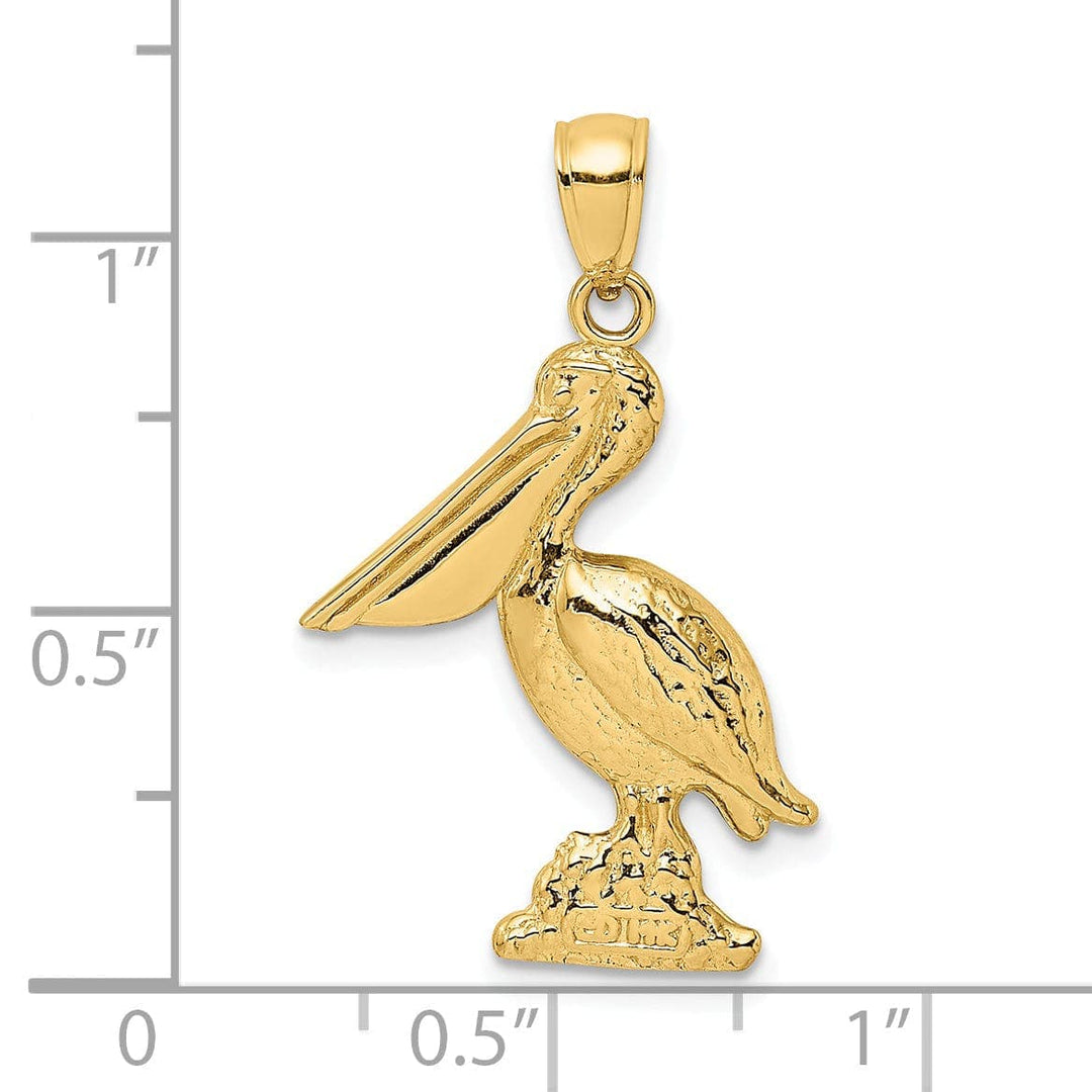 Lovely Rita's Pendants & Charms 14K Yellow Gold Textured Polished Finish 3-Dimensional Pelican Standing on Piling Charm Pendant