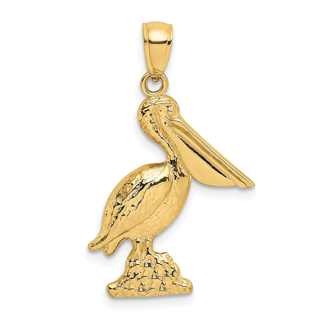 Lovely Rita's Pendants & Charms 14K Yellow Gold Textured Polished Finish 3-Dimensional Pelican Standing on Piling Charm Pendant