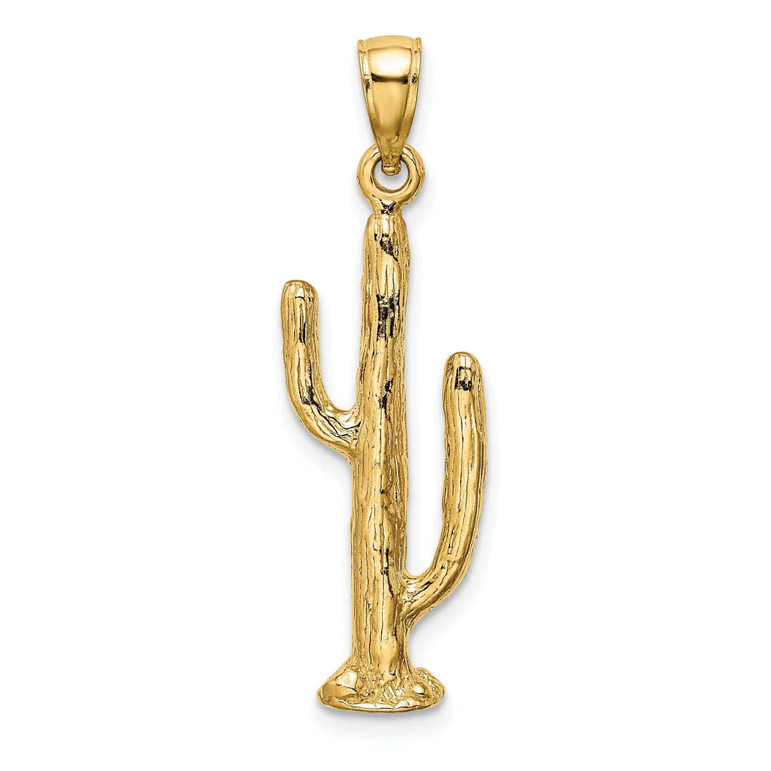 Lovely Rita's Pendants & Charms 14K Yellow Gold Textured Polished Finish 3-Dimensional Saguaro Cactus Design Charm Pendant