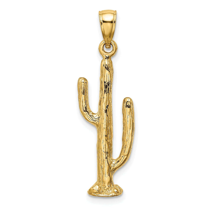 Lovely Rita's Pendants & Charms 14K Yellow Gold Textured Polished Finish 3-Dimensional Saguaro Cactus Design Charm Pendant