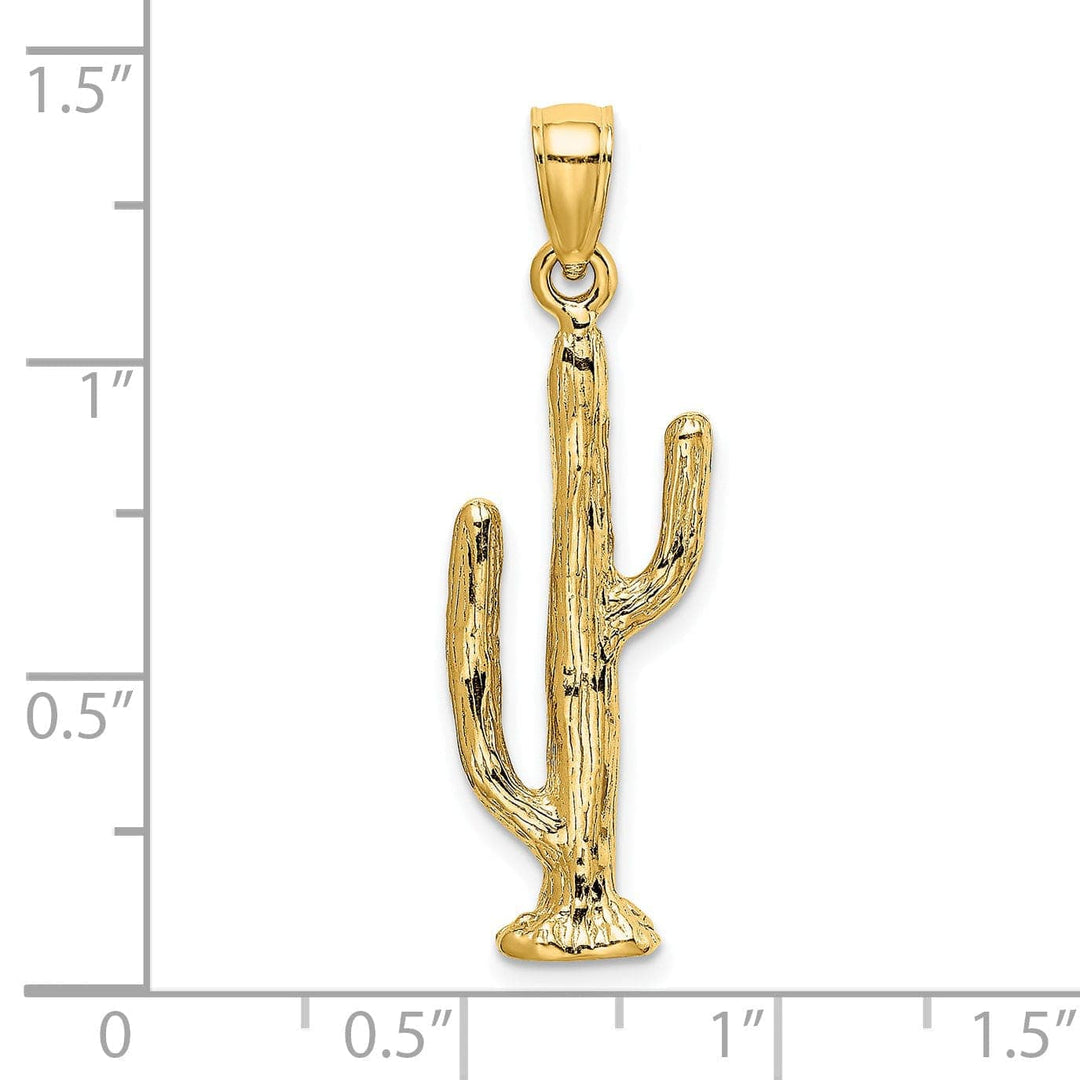 Lovely Rita's Pendants & Charms 14K Yellow Gold Textured Polished Finish 3-Dimensional Saguaro Cactus Design Charm Pendant