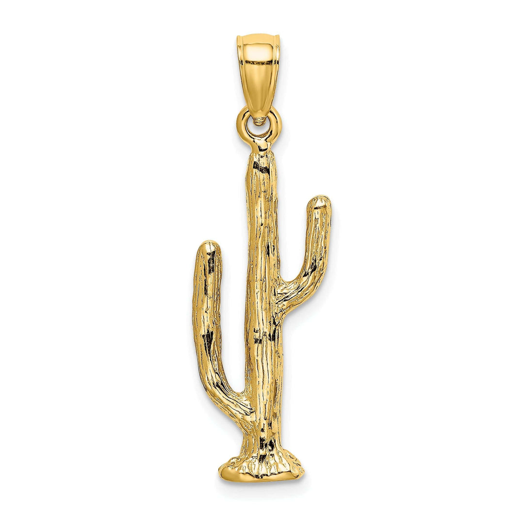 Lovely Rita's Pendants & Charms 14K Yellow Gold Textured Polished Finish 3-Dimensional Saguaro Cactus Design Charm Pendant