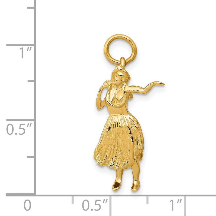 Lovely Rita's Pendants & Charms 14k Yellow Gold Textured Polished Finish 3-Dimensional Womens Hula Dancer Charm Pendant