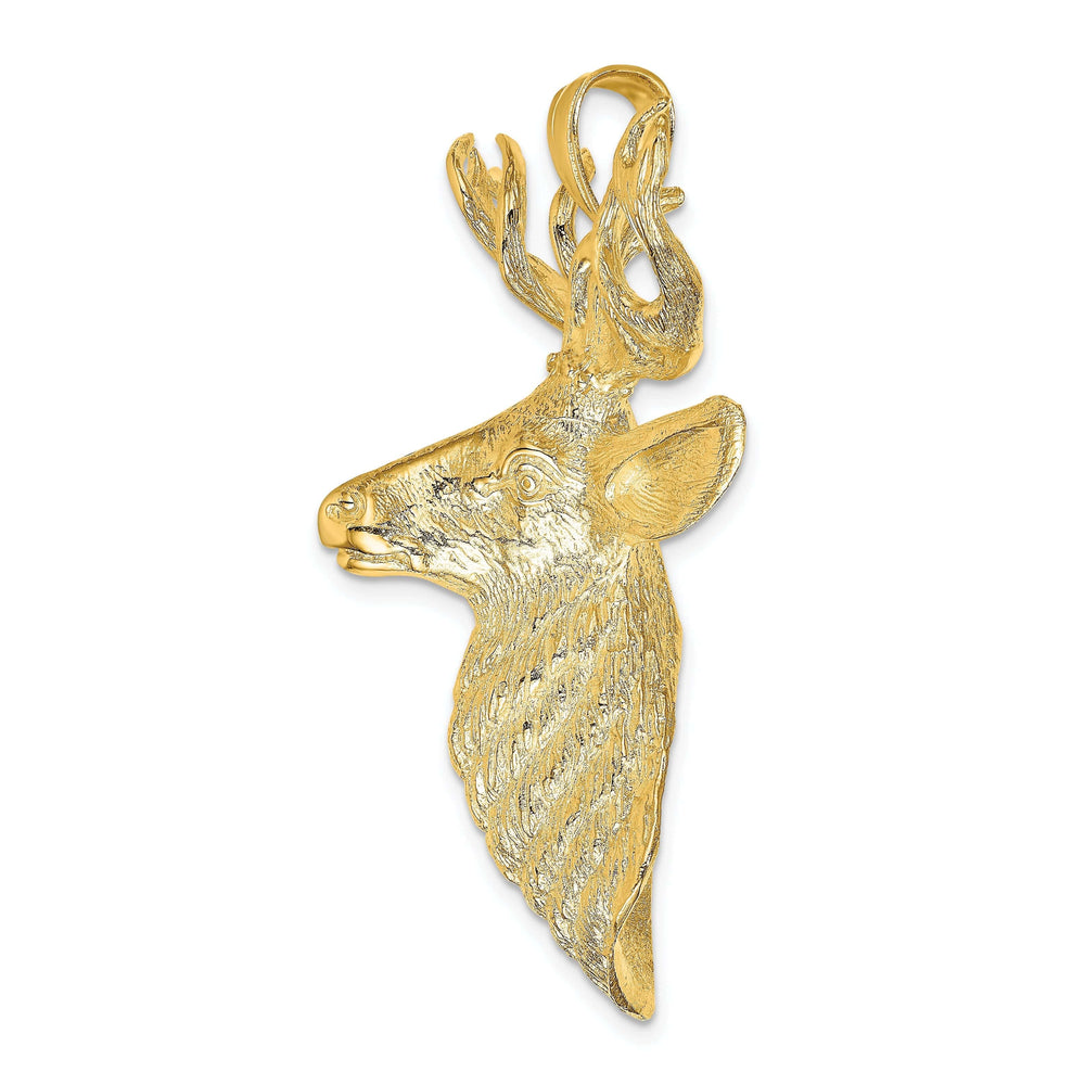 Lovely Rita's Pendants & Charms 14K Yellow Gold Textured Polished Finish 3D Deer Head with Antlers Charm Pendant