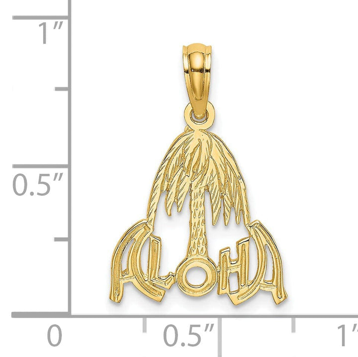 Lovely Rita's Pendants & Charms 14k Yellow Gold Textured Polished Finish ALOHA Palm Tree Charm Pendant