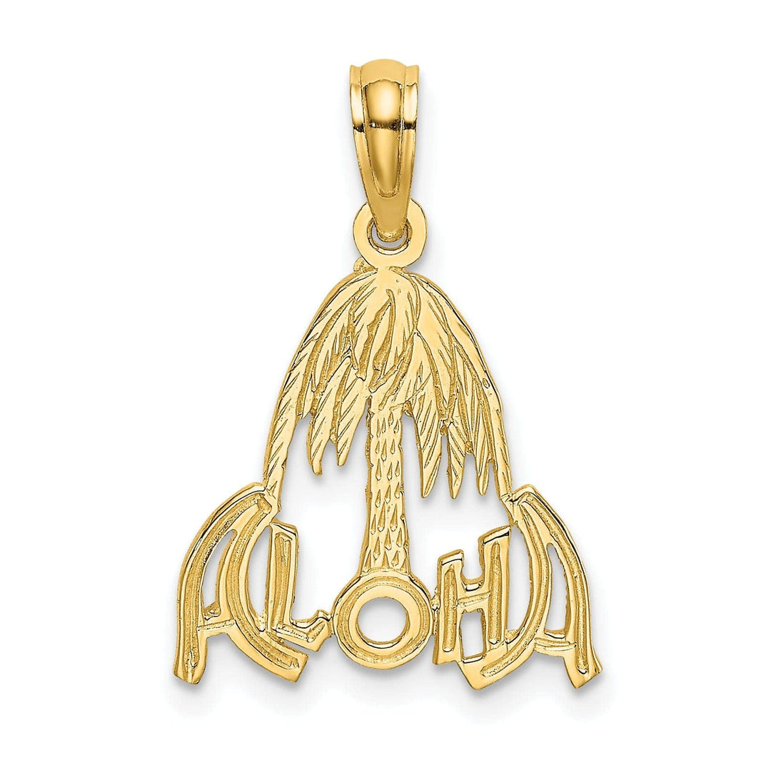 Lovely Rita's Pendants & Charms 14k Yellow Gold Textured Polished Finish ALOHA Palm Tree Charm Pendant