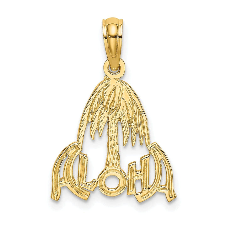 Lovely Rita's Pendants & Charms 14k Yellow Gold Textured Polished Finish ALOHA Palm Tree Charm Pendant