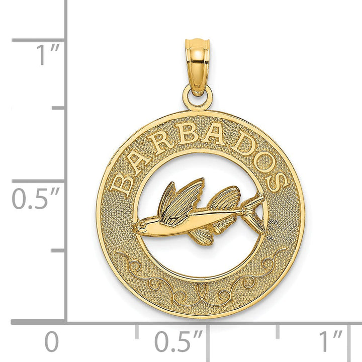 Lovely Rita's Pendants & Charms 14K Yellow Gold Textured Polished Finish BARBADOS with Flying Fish in Circle Design Charm Pendant