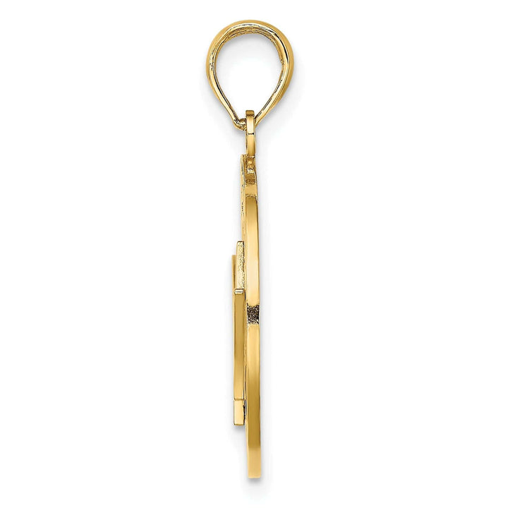 Lovely Rita's Pendants & Charms 14K Yellow Gold Textured Polished Finish BARBADOS with Trident Spear in Circle Design Charm Pendant