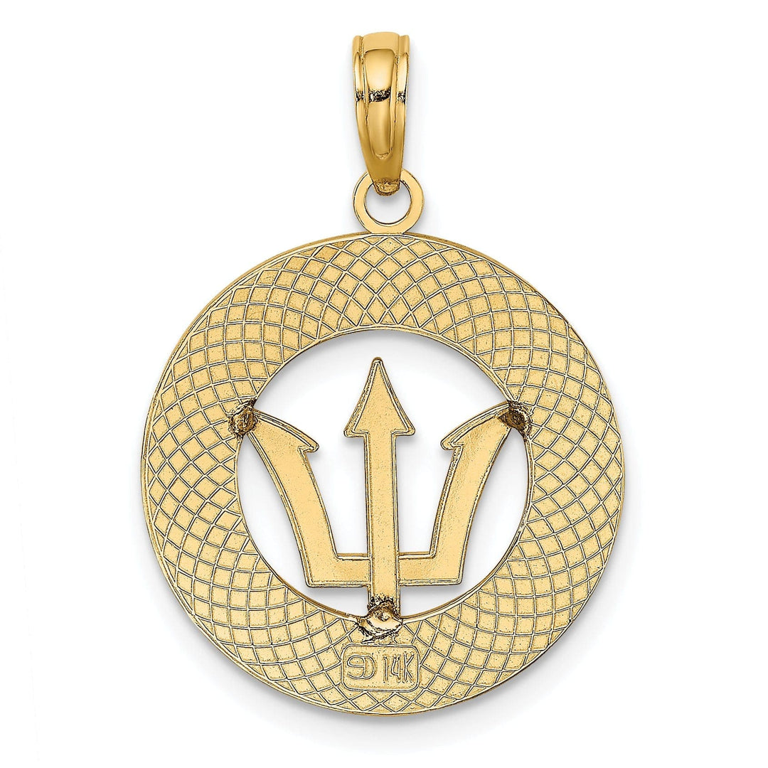 Lovely Rita's Pendants & Charms 14K Yellow Gold Textured Polished Finish BARBADOS with Trident Spear in Circle Design Charm Pendant