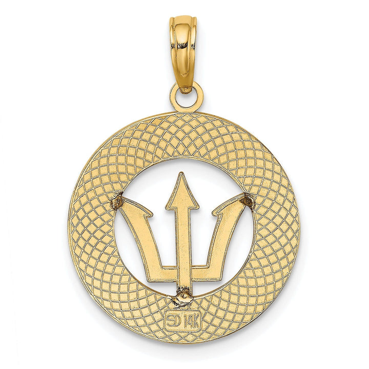 Lovely Rita's Pendants & Charms 14K Yellow Gold Textured Polished Finish BARBADOS with Trident Spear in Circle Design Charm Pendant