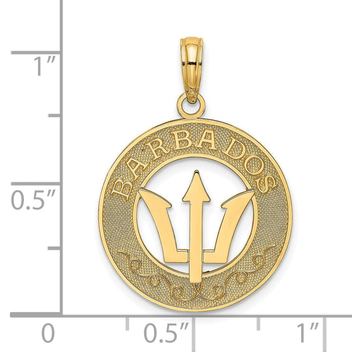 Lovely Rita's Pendants & Charms 14K Yellow Gold Textured Polished Finish BARBADOS with Trident Spear in Circle Design Charm Pendant