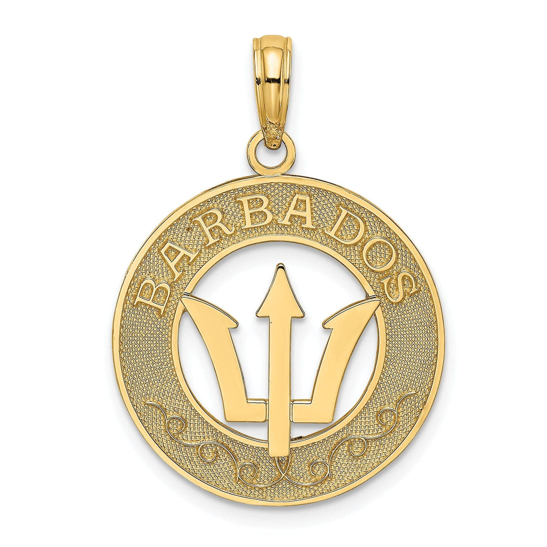 Lovely Rita's Pendants & Charms 14K Yellow Gold Textured Polished Finish BARBADOS with Trident Spear in Circle Design Charm Pendant