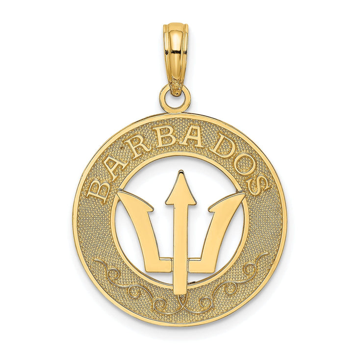 Lovely Rita's Pendants & Charms 14K Yellow Gold Textured Polished Finish BARBADOS with Trident Spear in Circle Design Charm Pendant