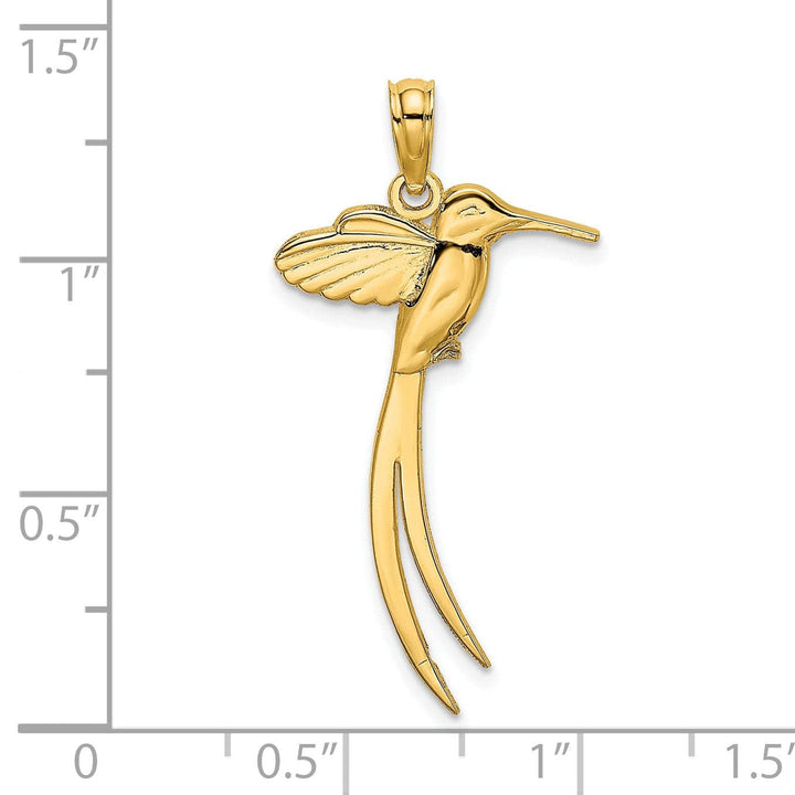 Lovely Rita's Pendants & Charms 14K Yellow Gold Textured Polished Finish Bird with Long Tail Charm Pendant