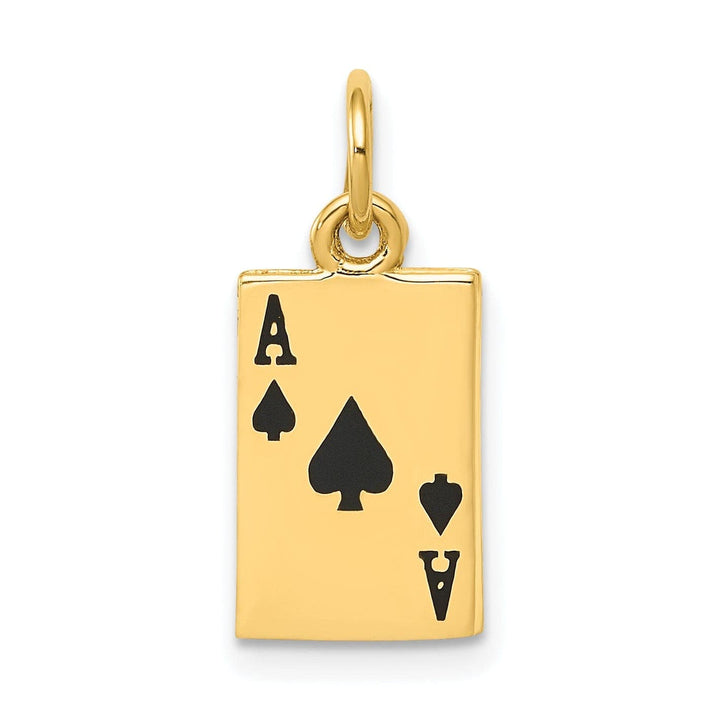 Lovely Rita's Pendants & Charms 14k Yellow Gold Textured Polished Finish Black Enameled Ace of Spades Card Charm Pendant