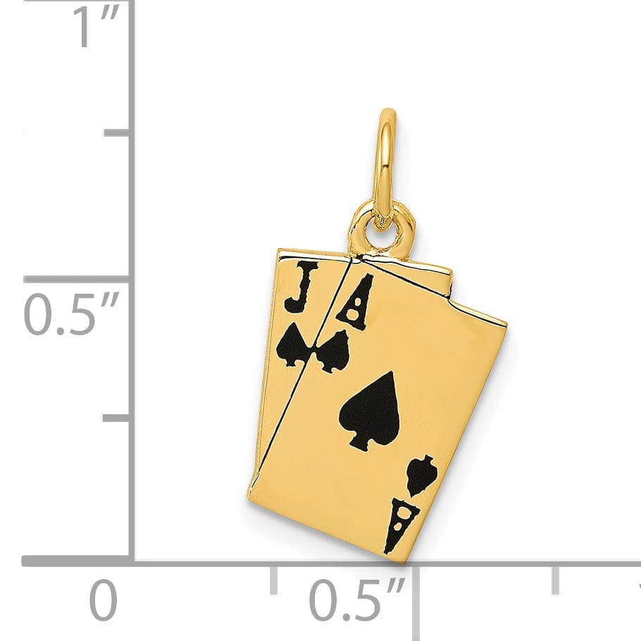 Lovely Rita's Pendants & Charms 14k Yellow Gold Textured Polished Finish Black Enameled Blackjack Spades Playing Cards Charm Pendant