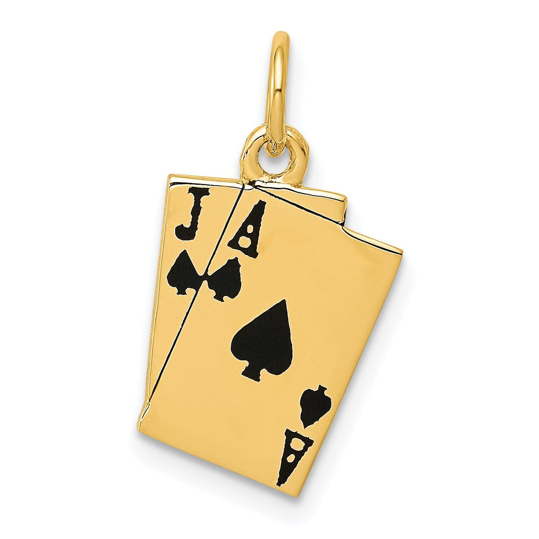 Lovely Rita's Pendants & Charms 14k Yellow Gold Textured Polished Finish Black Enameled Blackjack Spades Playing Cards Charm Pendant