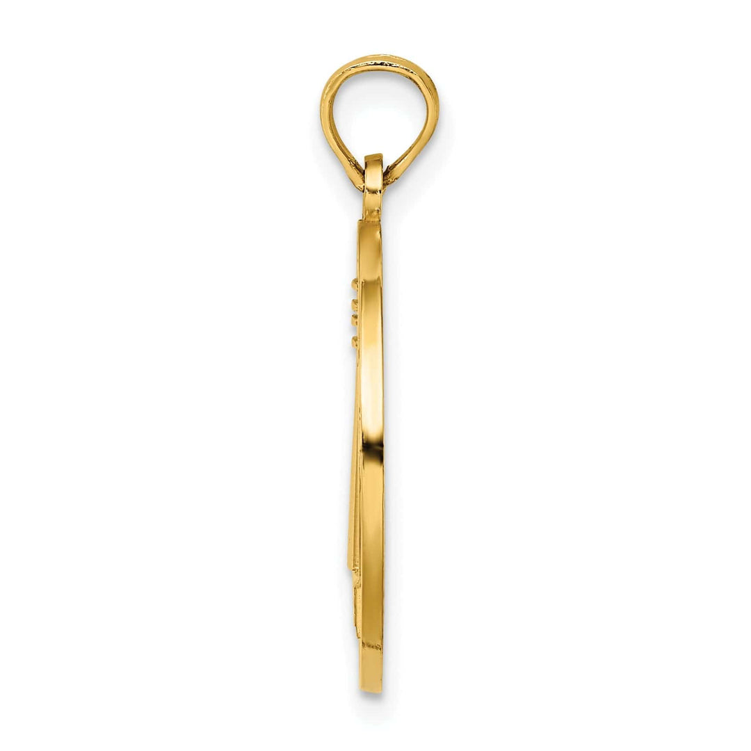 Lovely Rita's Pendants & Charms 14K Yellow Gold Textured Polished Finish CAPE MAY Lighthouse in Circle Design Charm Pendant