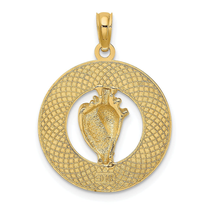Lovely Rita's Pendants & Charms 14K Yellow Gold Textured Polished Finish CAPE MAY with Conch Sea Shell in Circle Design Charm Pendant