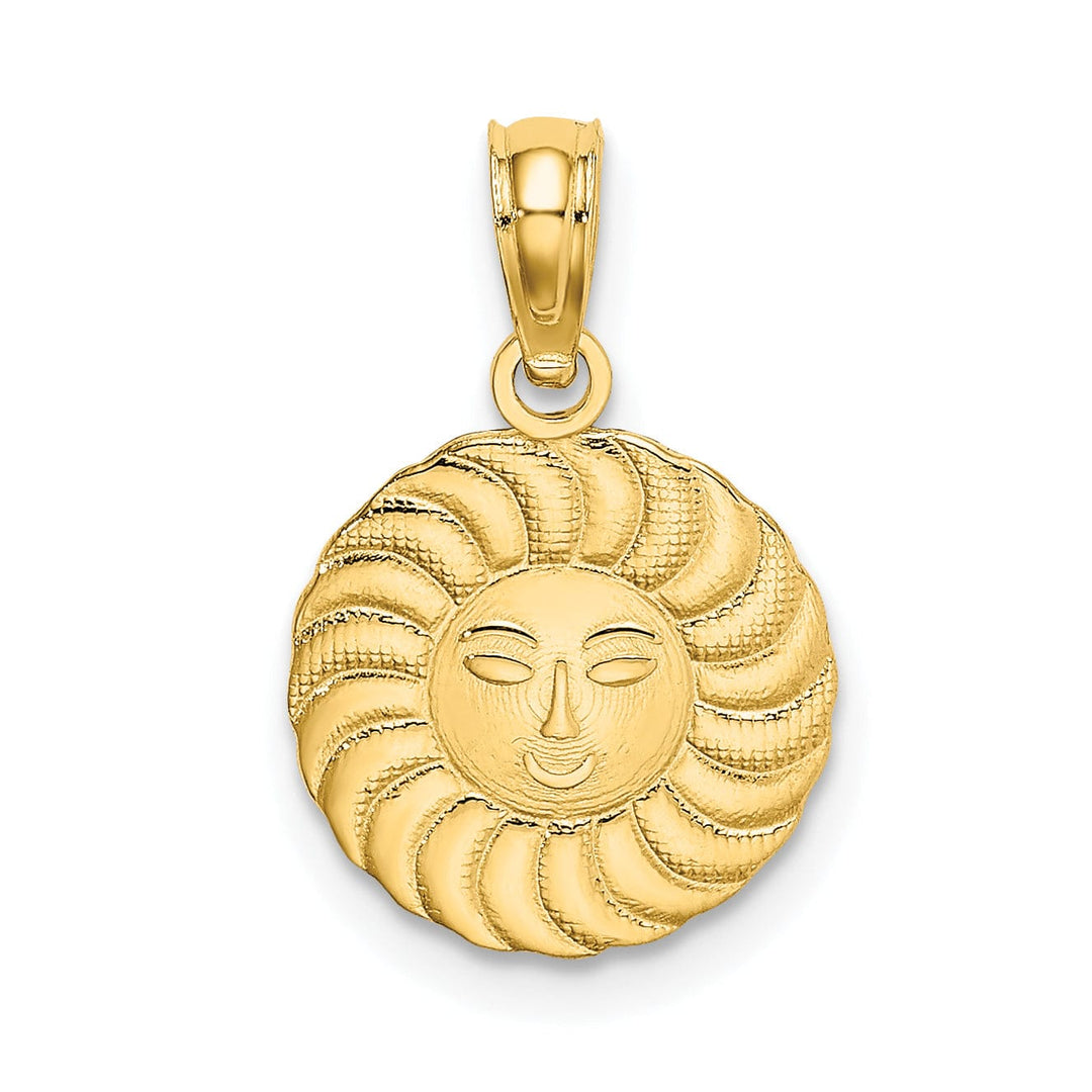 Lovely Rita's Pendants & Charms 14K Yellow Gold Textured Polished Finish Circle Shape Smiling Face Sun Design Charm Pendant