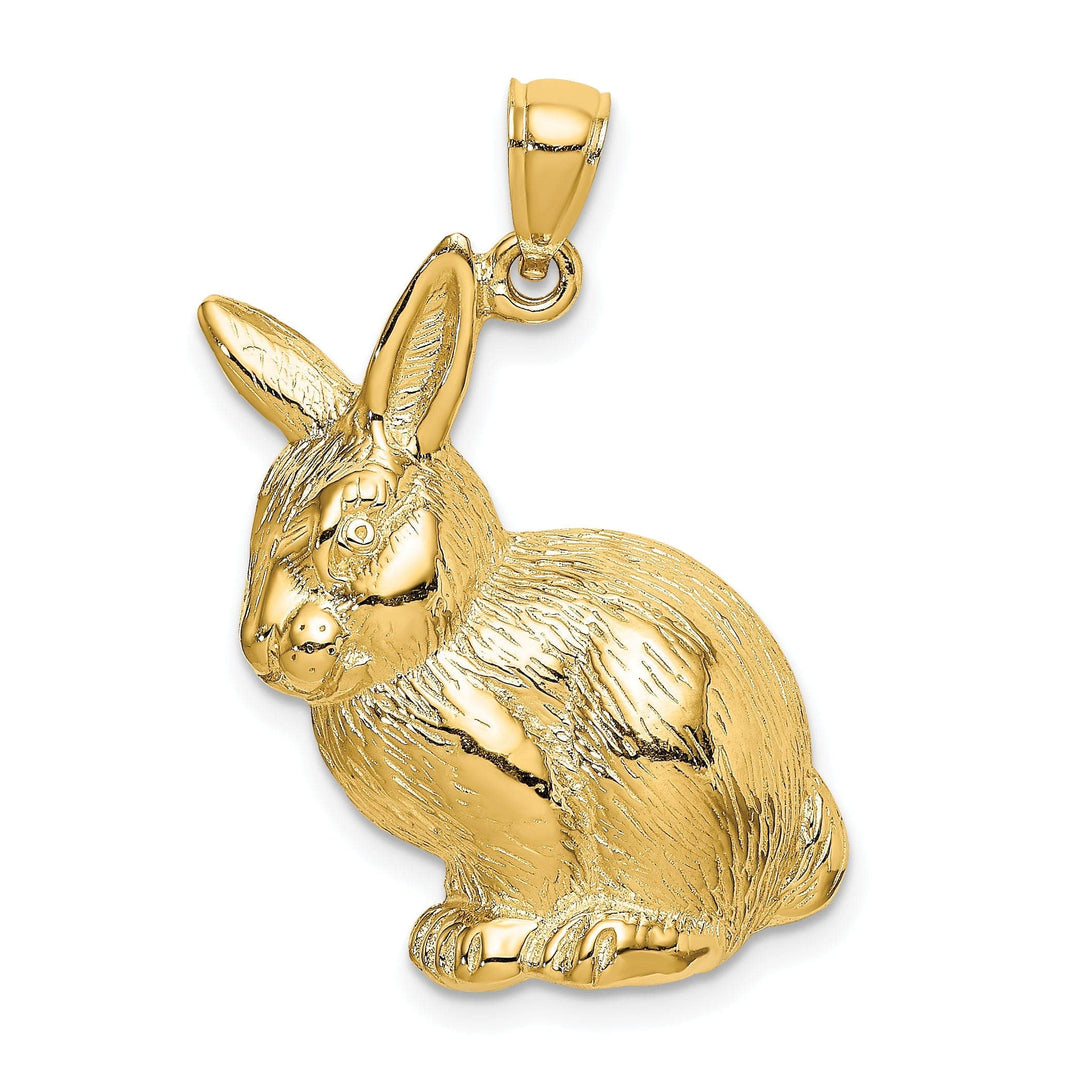 Lovely Rita's Pendants & Charms 14K Yellow Gold Textured Polished Finish Concave Shape Sitting Rabbit Charm Pendant