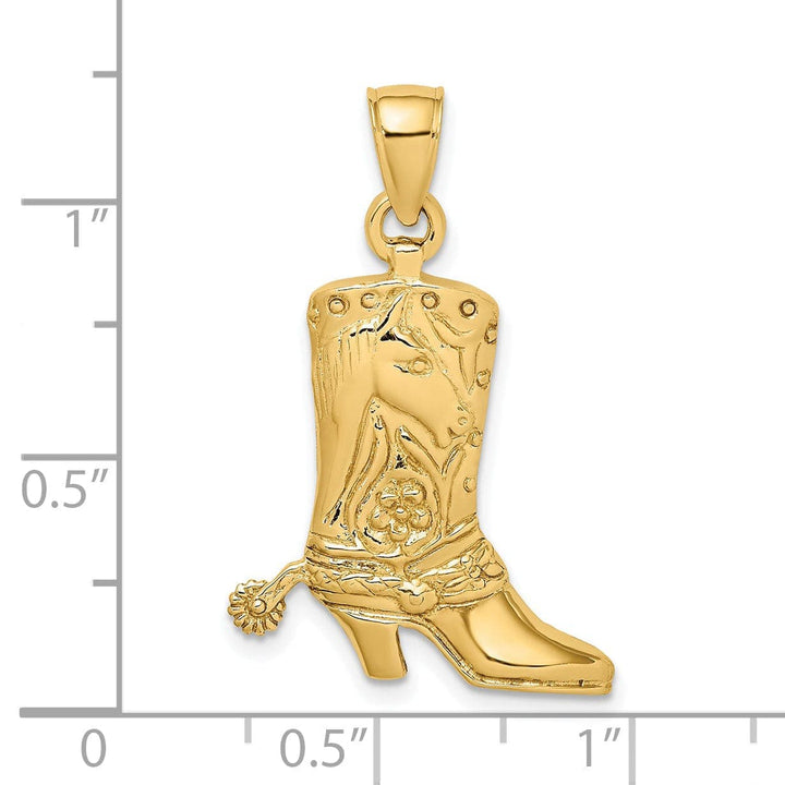 Lovely Rita's Pendants & Charms 14K Yellow Gold Textured Polished Finish Cowboy Boot with Spur Charm Pendant