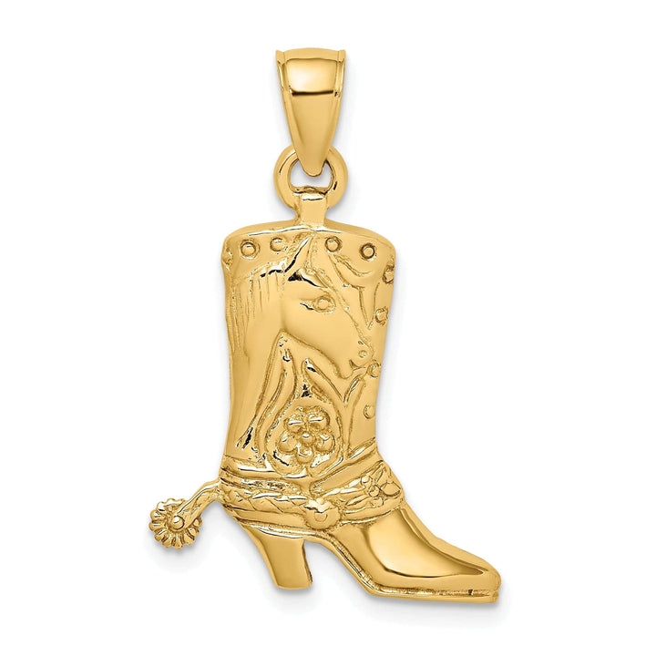 Lovely Rita's Pendants & Charms 14K Yellow Gold Textured Polished Finish Cowboy Boot with Spur Charm Pendant
