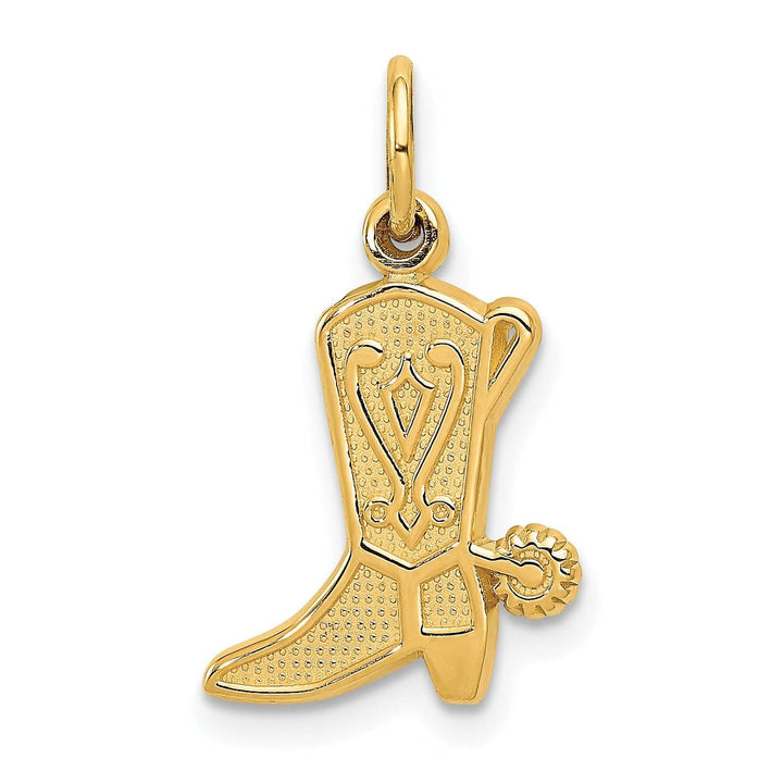 Lovely Rita's Pendants & Charms 14k Yellow Gold Textured Polished Finish Cowboy Boot with Spurs Charm Pendant