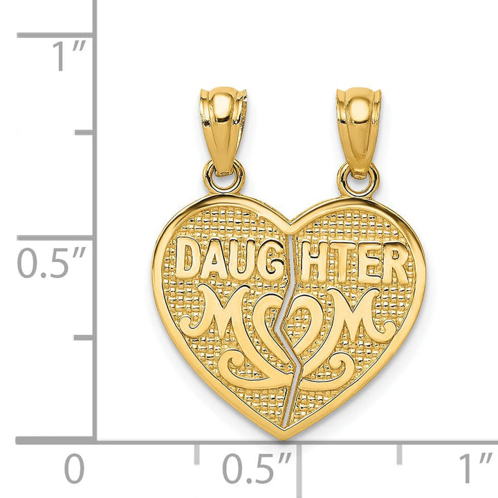 Lovely Rita's Pendants & Charms 14k Yellow Gold Textured Polished Finish DAUGHTER-MOM Break-A-Part Hearts Design Charm Pendant