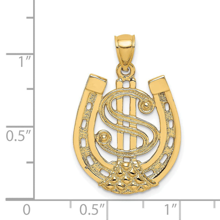 Lovely Rita's Pendants & Charms 14k Yellow Gold Textured Polished Finish Dollar Sign in HorseShoe Design Charm Pendant