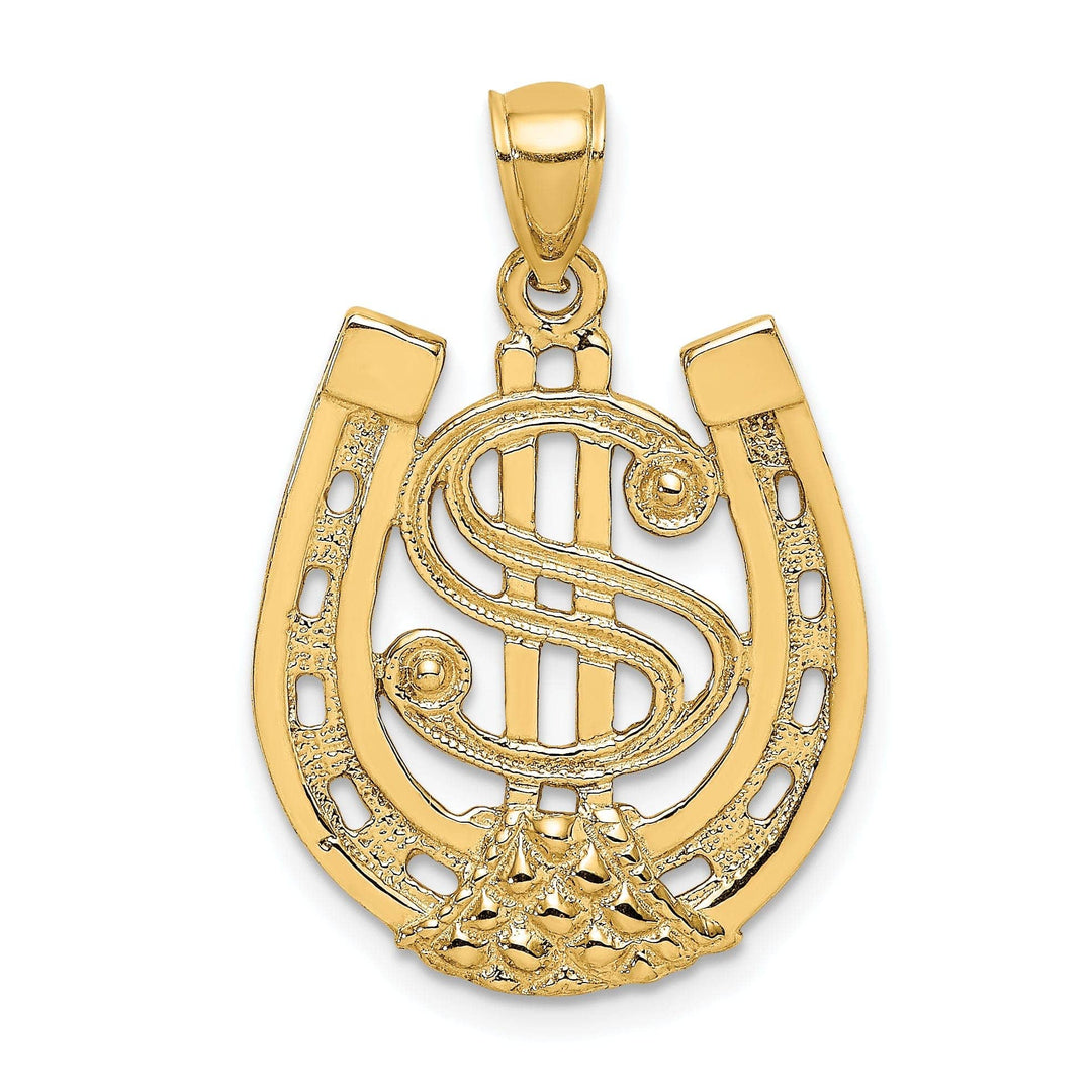 Lovely Rita's Pendants & Charms 14k Yellow Gold Textured Polished Finish Dollar Sign in HorseShoe Design Charm Pendant