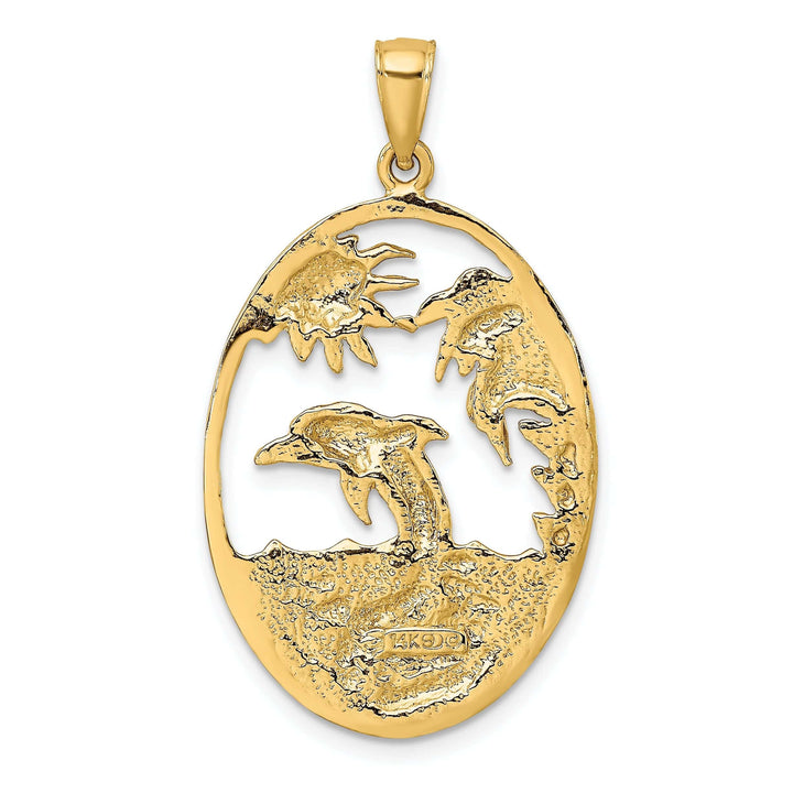 Lovely Rita's Pendants & Charms 14K Yellow Gold Textured Polished Finish Dolphin Jumping in Ocean Scene Design Charm Pendant