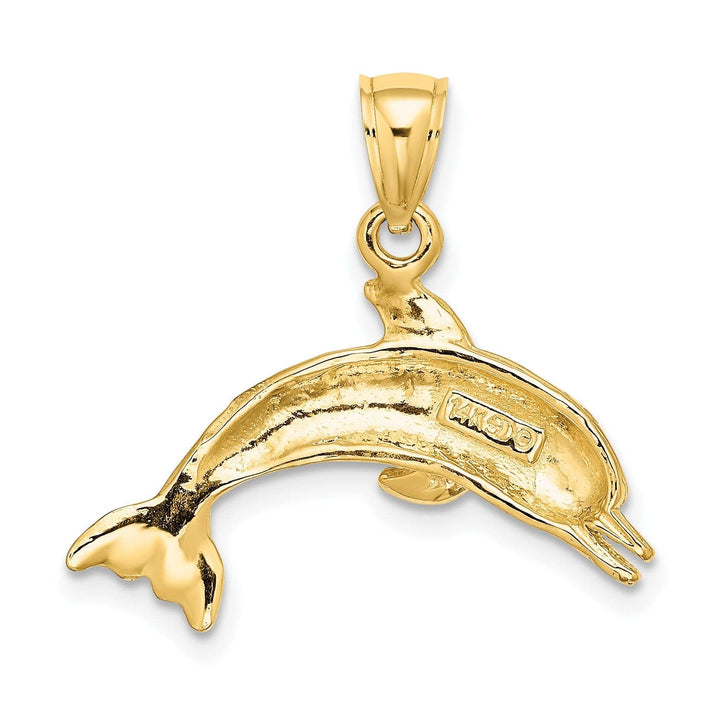 Lovely Rita's Pendants & Charms 14K Yellow Gold Textured Polished Finish Dolphin Jumping Swimming Design Charm Pendant