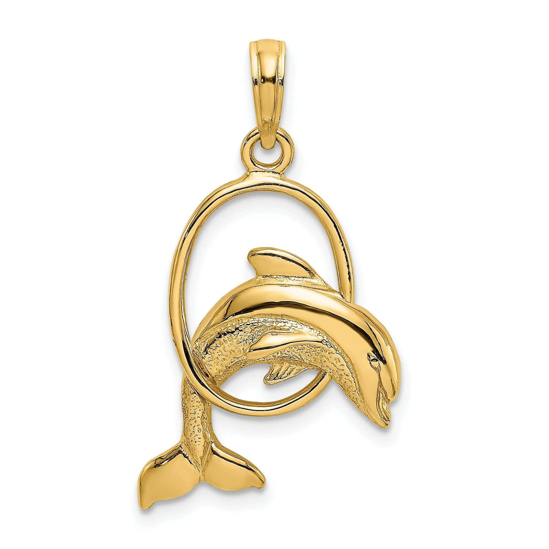 Lovely Rita's Pendants & Charms 14K Yellow Gold Textured Polished Finish Dolphin Jumping Through Hoop Charm Pendant