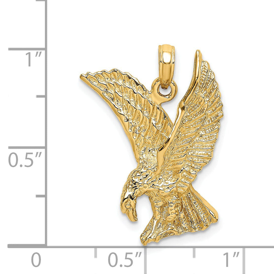 Lovely Rita's Pendants & Charms 14K Yellow Gold Textured Polished Finish Eagle Landing with Wings Up Charm Pendant