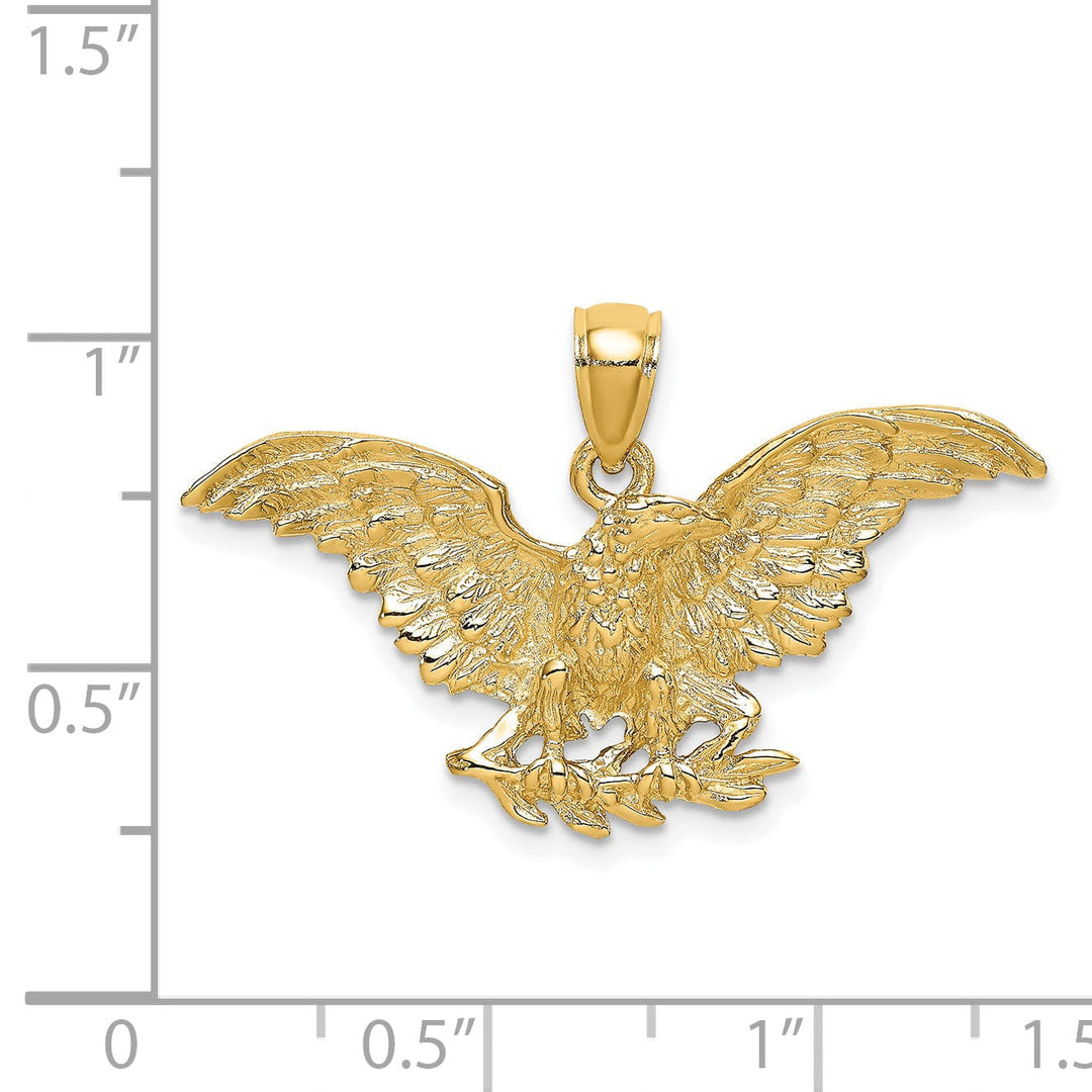 Lovely Rita's Pendants & Charms 14K Yellow Gold Textured Polished Finish Eagle Wings Spread Open Holding Branch Design Charm Pendant