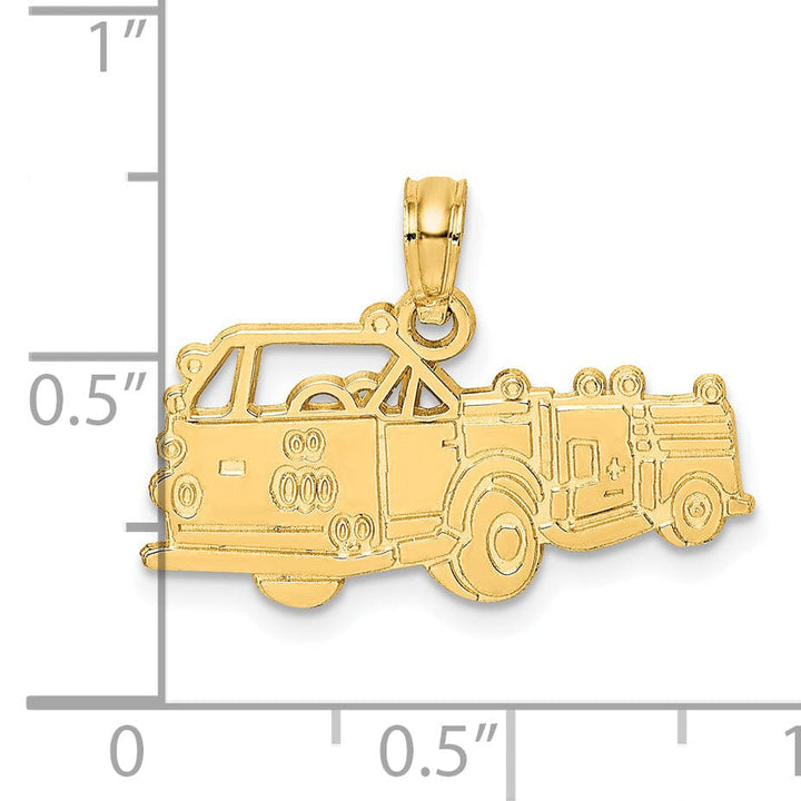 Lovely Rita's Pendants & Charms 14k Yellow Gold Textured Polished Finish Fire Fighter's Truck Charm Pendant