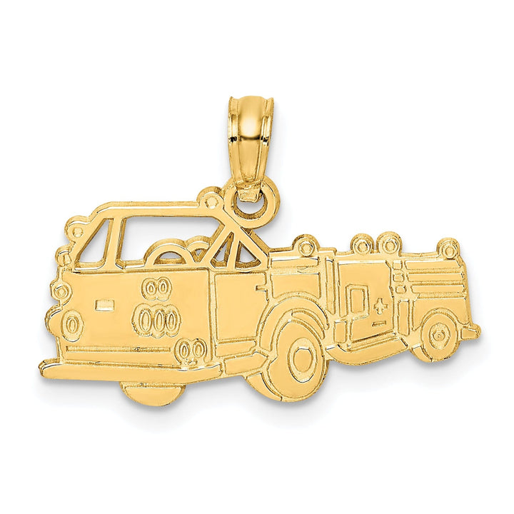 Lovely Rita's Pendants & Charms 14k Yellow Gold Textured Polished Finish Fire Fighter's Truck Charm Pendant
