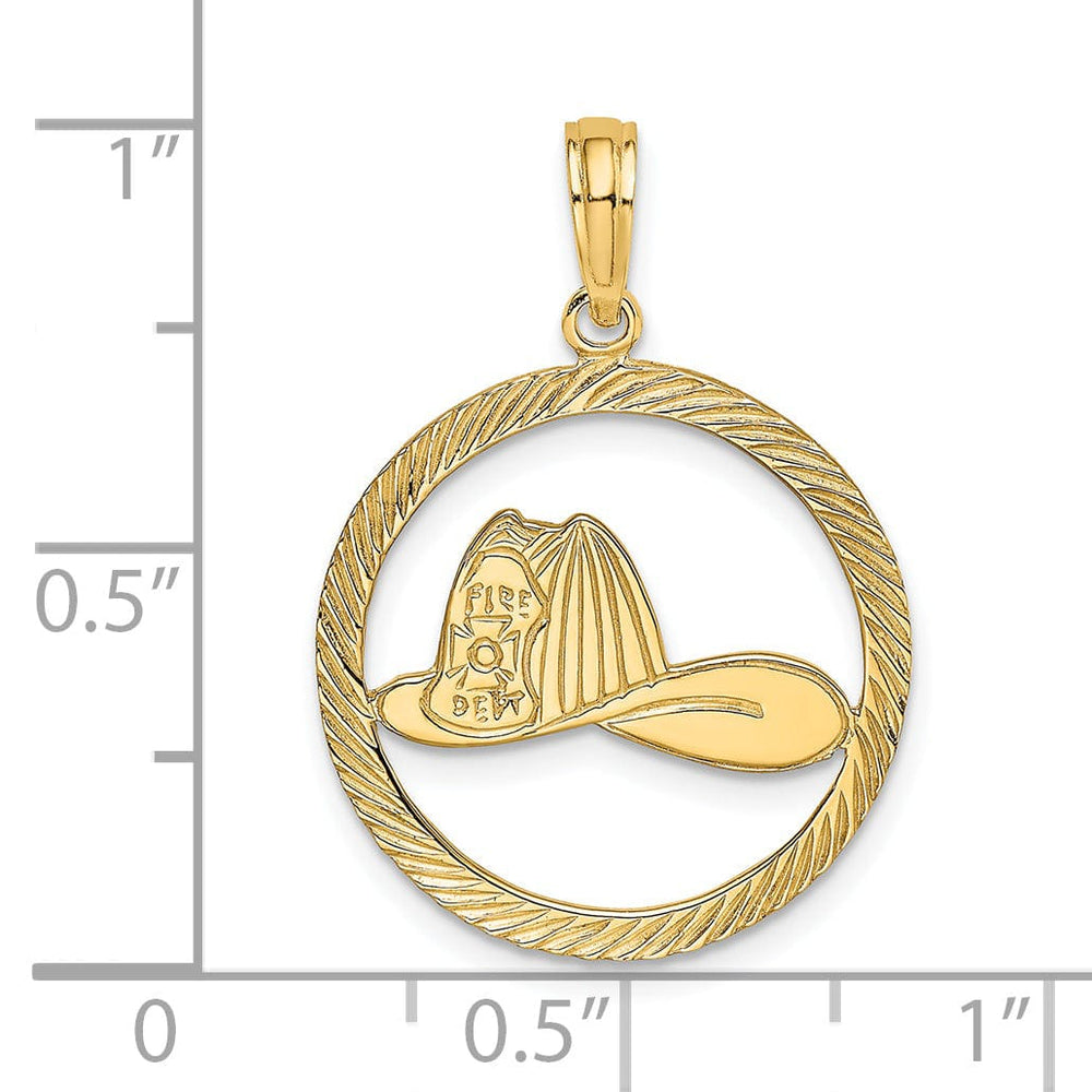 Lovely Rita's Pendants & Charms 14k Yellow Gold Textured Polished Finish Fireman Helmet in Circle Disk Shape Design Charm Pendant